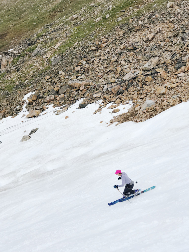 Linda skiing Beartooth Basin on July 6, 2019