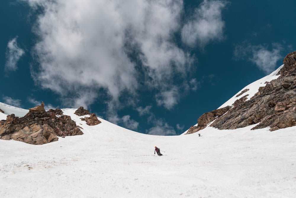 Linda skiing Gardner Headwall