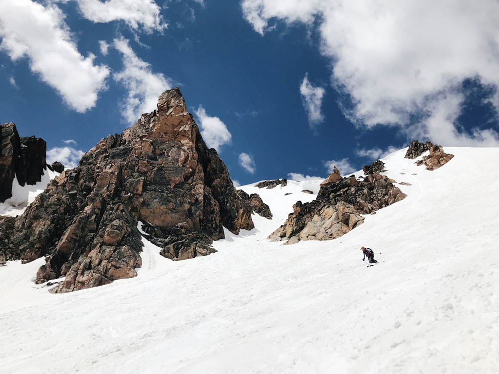 Linda skiing Gardner Headwall