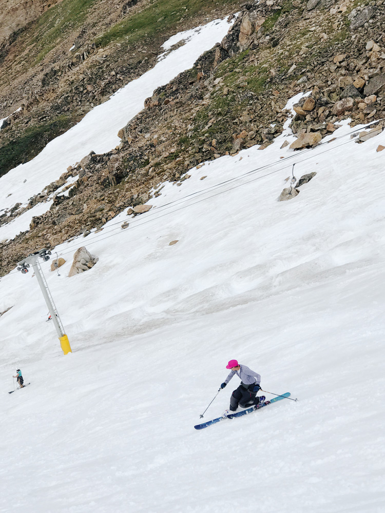 Linda skiing Beartooth Basin on July 6, 2019