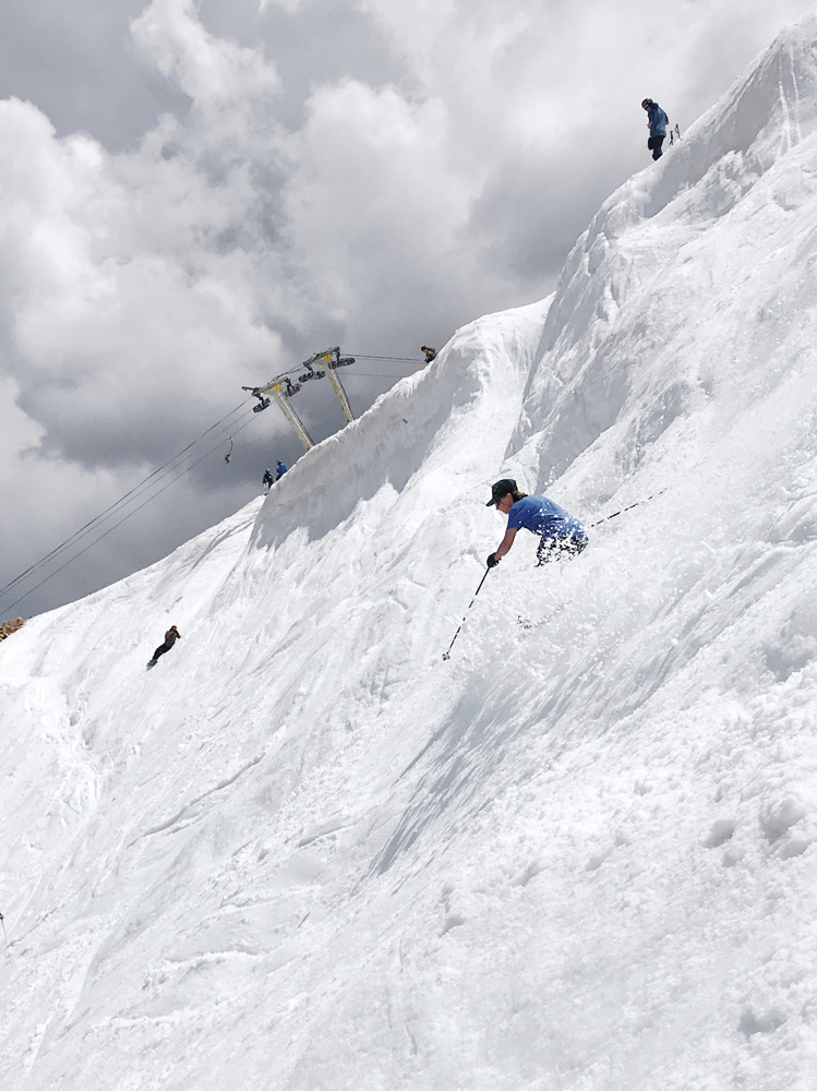 Steph skiing Beartooth Basin on July 6, 2019