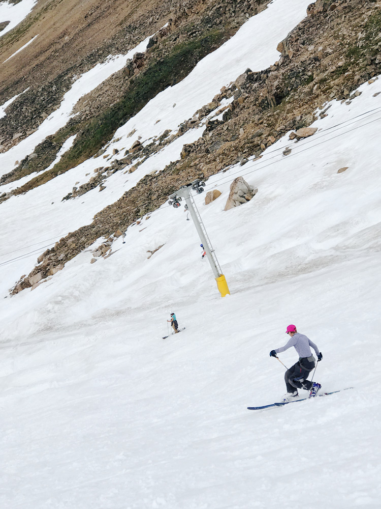 Linda skiing Beartooth Basin on July 6, 2019