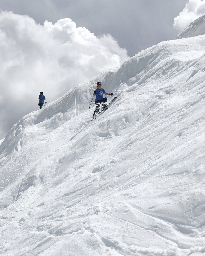 Steph skiing Beartooth Basin on July 6, 2019