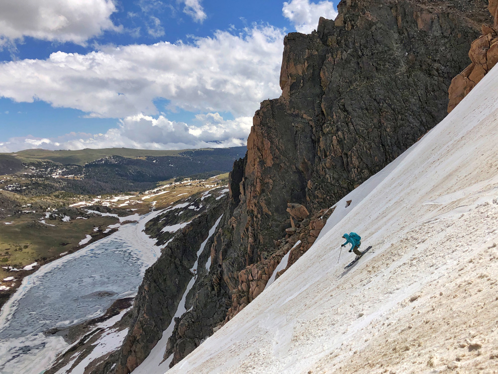 Steph skiing Gardner Headwall on July 4, 2019