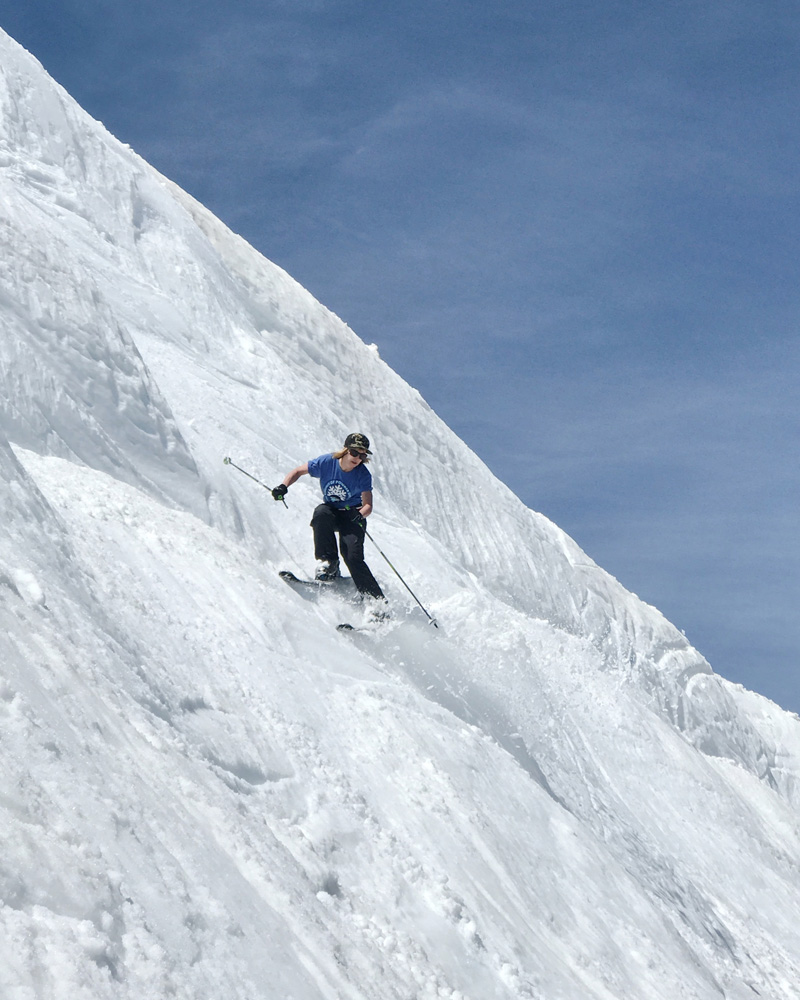 Steph skiing Beartooth Basin on July 6, 2019