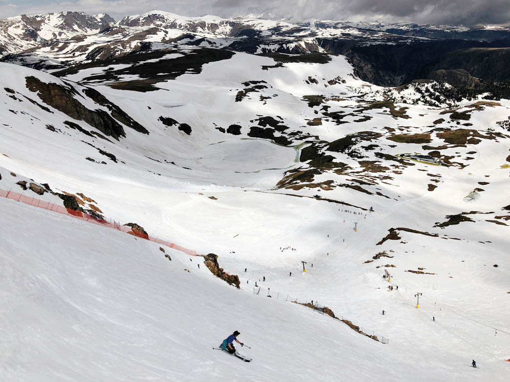 Steph skiing Beartooth Basin