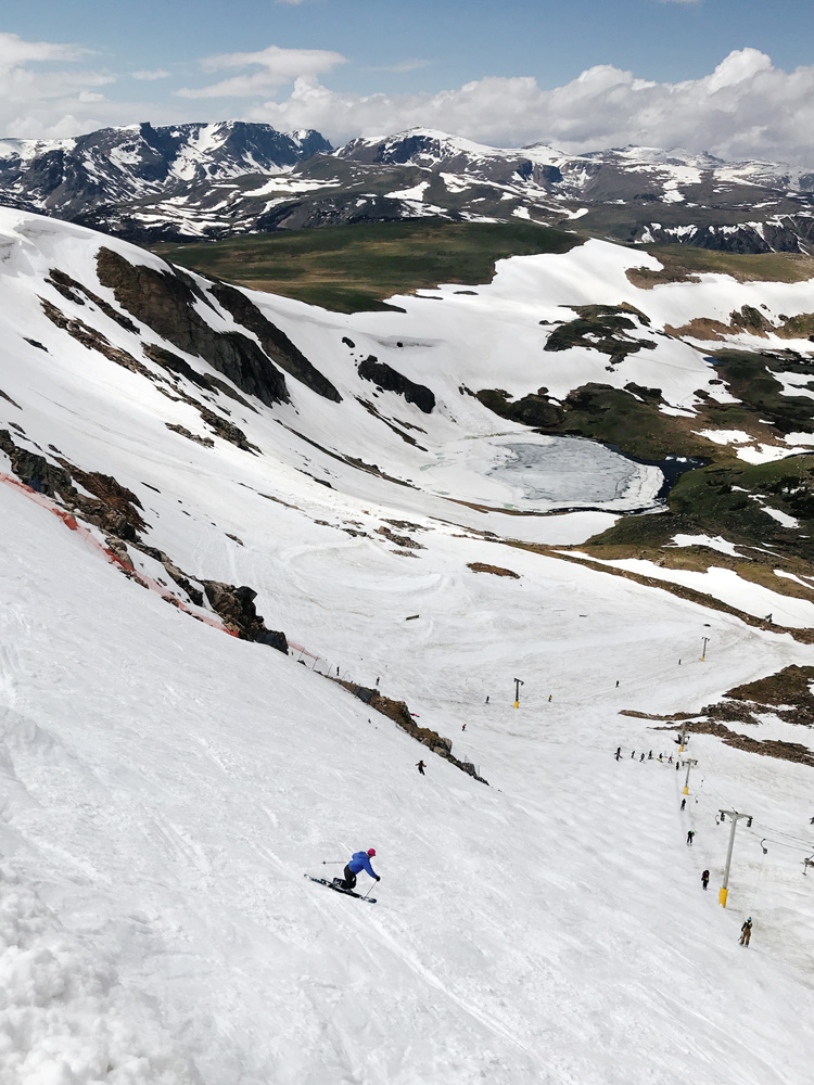 Linda skiing Beartooth Basin on July 5, 2019