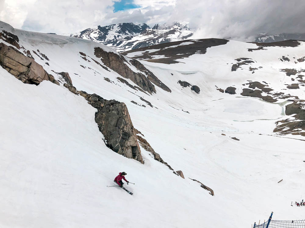 Steph skiing Chute 2 at Beartooth Basin