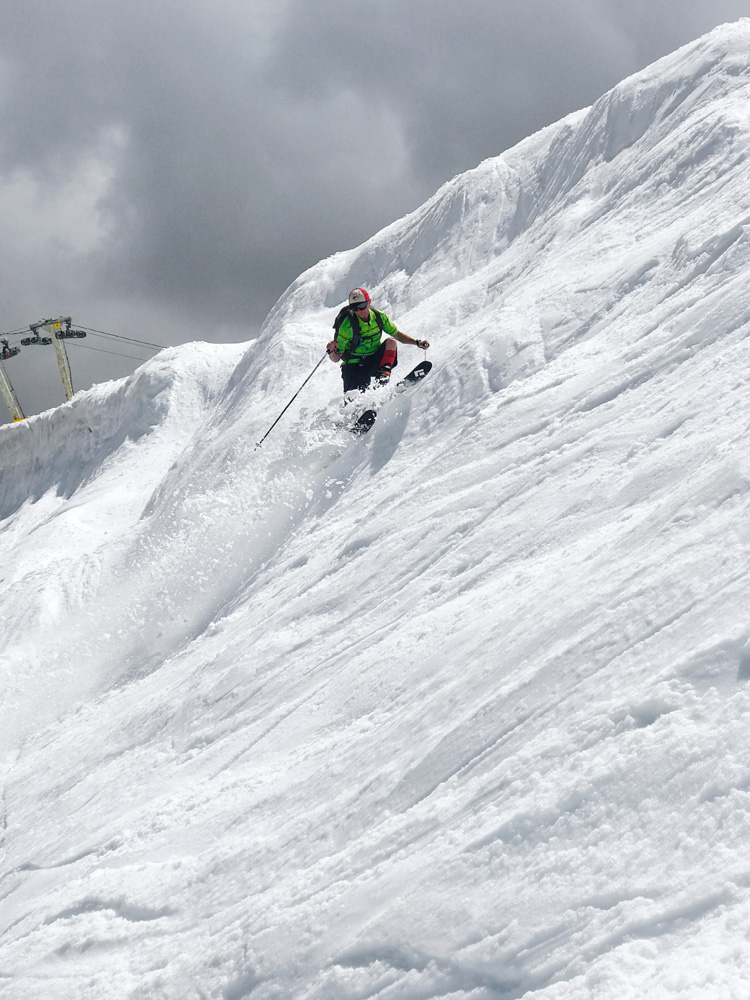 Max skiing Beartooth Basin on July 6, 2019 - in shorts!