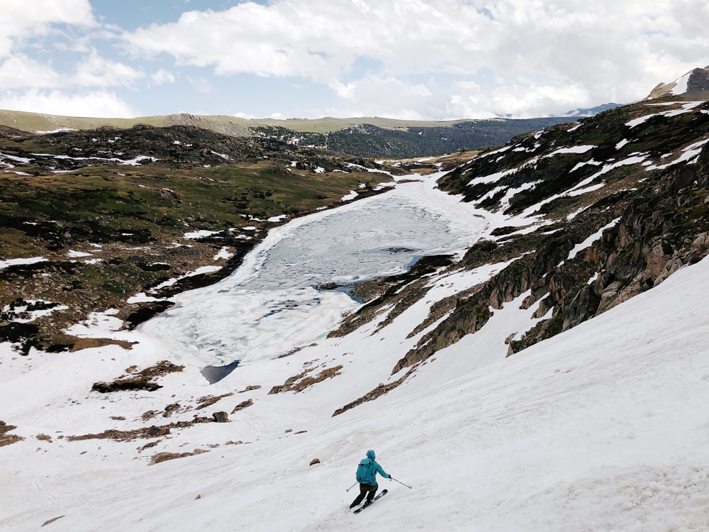 Steph skiing Gardner Headwall on July 4, 2019