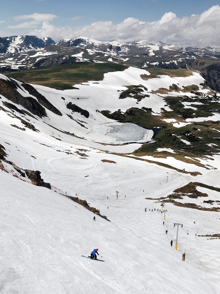 Linda skiing Beartooth Basin on July 5, 2019