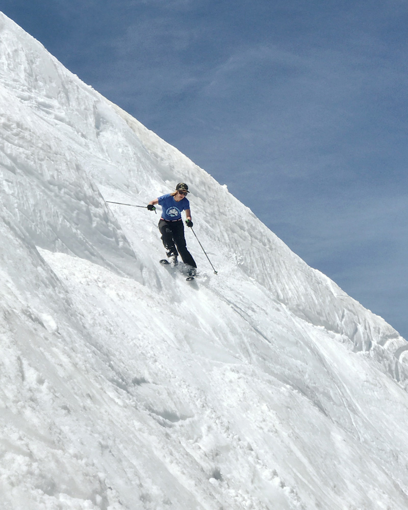 Steph skiing Beartooth Basin on July 6, 2019