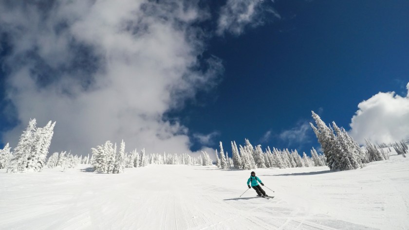 skiing down Raven Wood