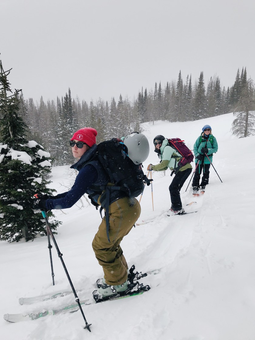 women having fun on skis