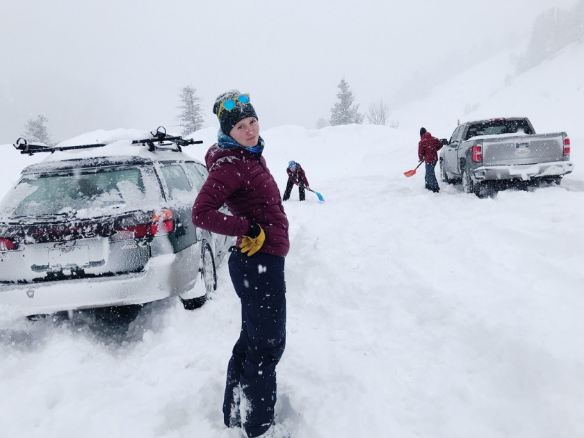 digging out cars stuck in deep snow