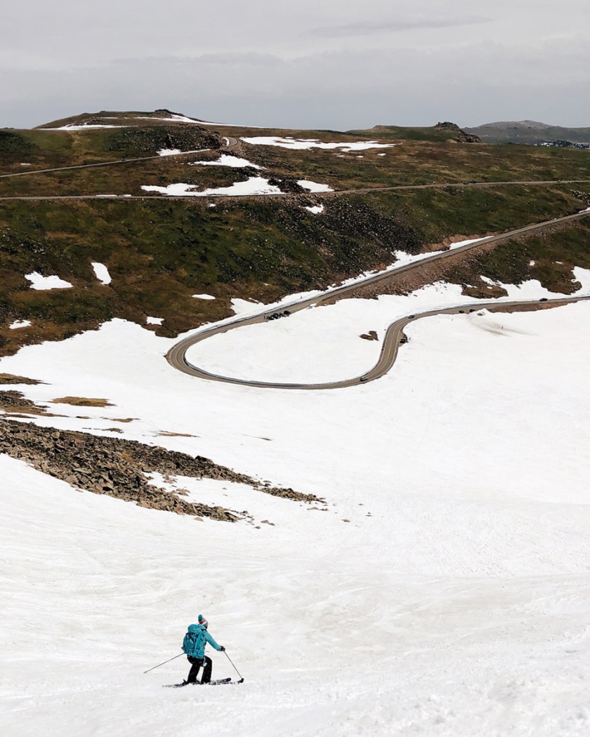 backcountry skiing down from Reefer Ridge on the Beartooth Highway