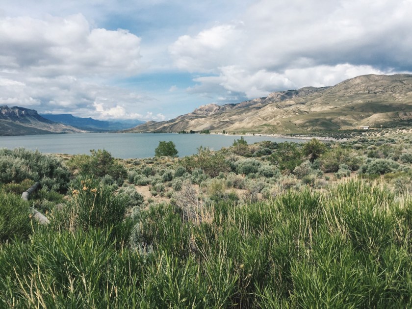 Buffao Bill Reservoir and the Absaroka Mountains at Buffalo Bill State Park in Cody, Wyoming