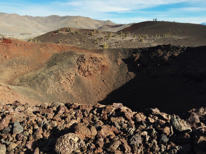 A crater and volcanic rocks in Craters of the Moon