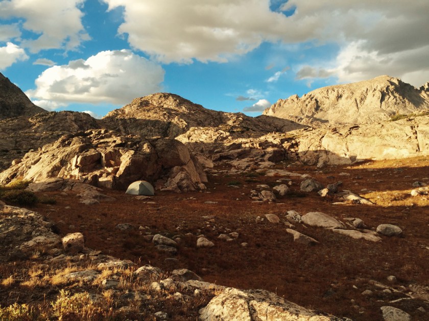 Camping near Elbow Lake while backpacking the Winds in Wyoming