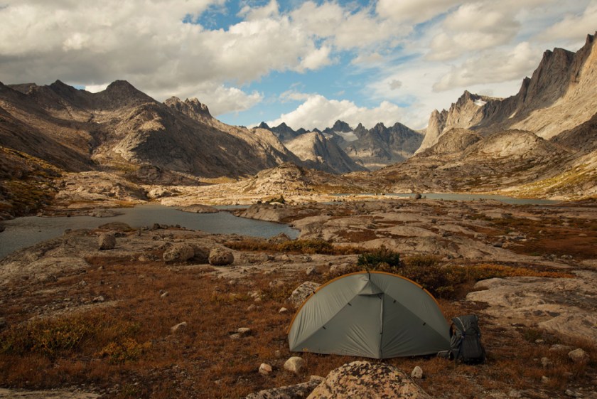 camp in Titcomb Basin while backpacking the Wind River Range, Wyoming