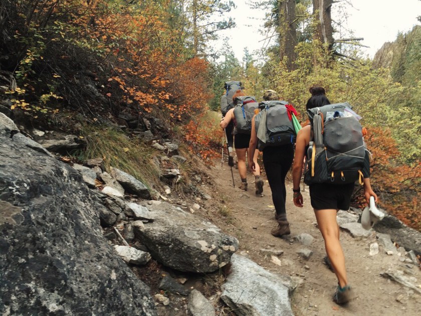 women backpacking